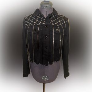 Denim Blvd Los Angeles Rhinestones Strings Black Jean Jacket Women’s Size S